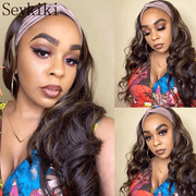 Seykiki Long Wavy Headband Wigs for Black Women Glueless Highlight Brown And Black Synthetic Headband Wig Ready to Wear Wigs Glueless Wigs Daily Party Wear