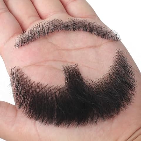 Votisa Mens Fake Mustache 100% Human Hair Hand Knoted Costume Party Funny Cosplay Tin Pencil Realistic Beard