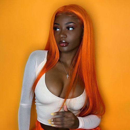 Votisa Hair Orange Color Straight Lace Front Wig Virgin Human Hair 150% Density