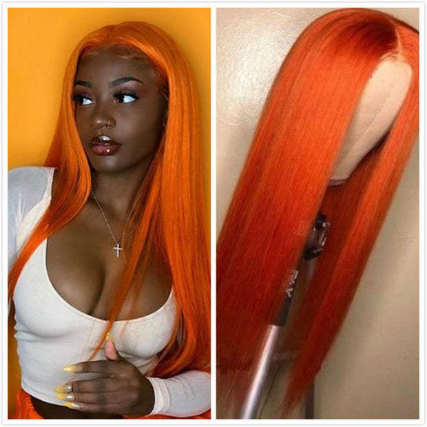 Votisa Hair Orange Color Straight Lace Front Wig Virgin Human Hair 150% Density