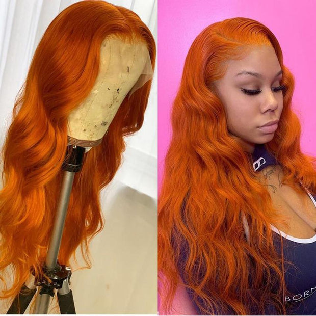 Votisa Hair Orange Body Wave Lace Front Wig Virgin Human Hair 150% Density Thick