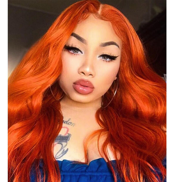 Votisa Hair Orange Body Wave Lace Front Wig Virgin Human Hair 150% Density Thick