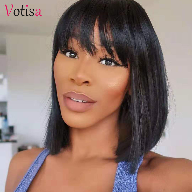 Votisa Hair Synthetic Short Bob Hair Wigs with Bangs Straight Hair