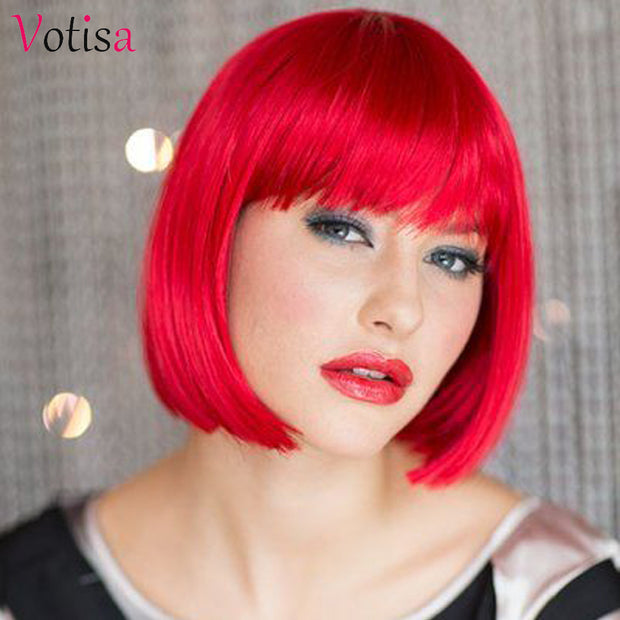 Votisa Hair Synthetic Short Bob Hair Wigs with Bangs Straight Hair