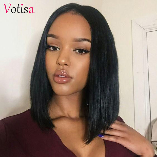 Votisa Hair Short Straight Lace Front Human Virgin Hair Bob Wigs